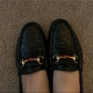 Vintage Gucci leather loafers with ostrich!